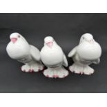 Three porcelain hand painted Casa Pupo, London male white doves, stamped to base. H.18cm