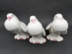 Three porcelain hand painted Casa Pupo, London male white doves, stamped to base. H.18cm