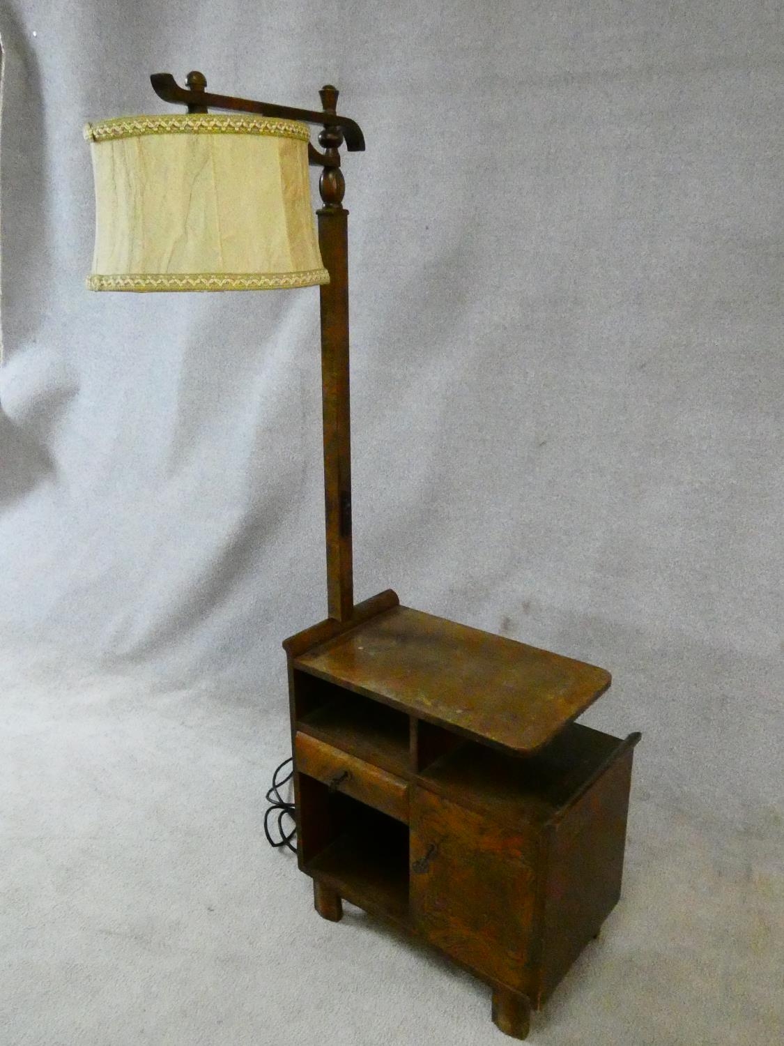 A mid century figured walnut Art Deco style standard lamp and integral side cabinet fitted with - Image 6 of 14
