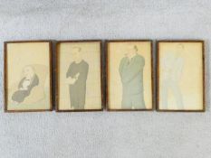 A set of four oak framed and glazed prints after Max Beerbohm from the series 'Heroes and Heroines