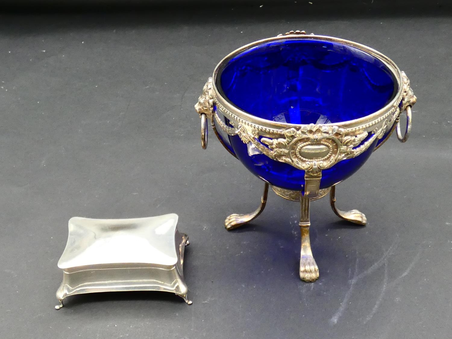 A blue velvet lined Victorian cushion shaped sterling silver ring box, hallmarked: HWLd for Henry
