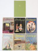 A collection of 1946 Lilliput magazines and a book of Swedish tourist collector's stamps. 21x15cm