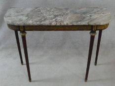 A Louis XVI style mahogany console table with grey veined marble top and ormolu mounts to the frieze