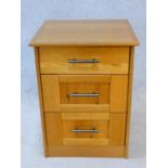 A contemporary oak three drawer cabinet. H.70xW.52xD.49cm