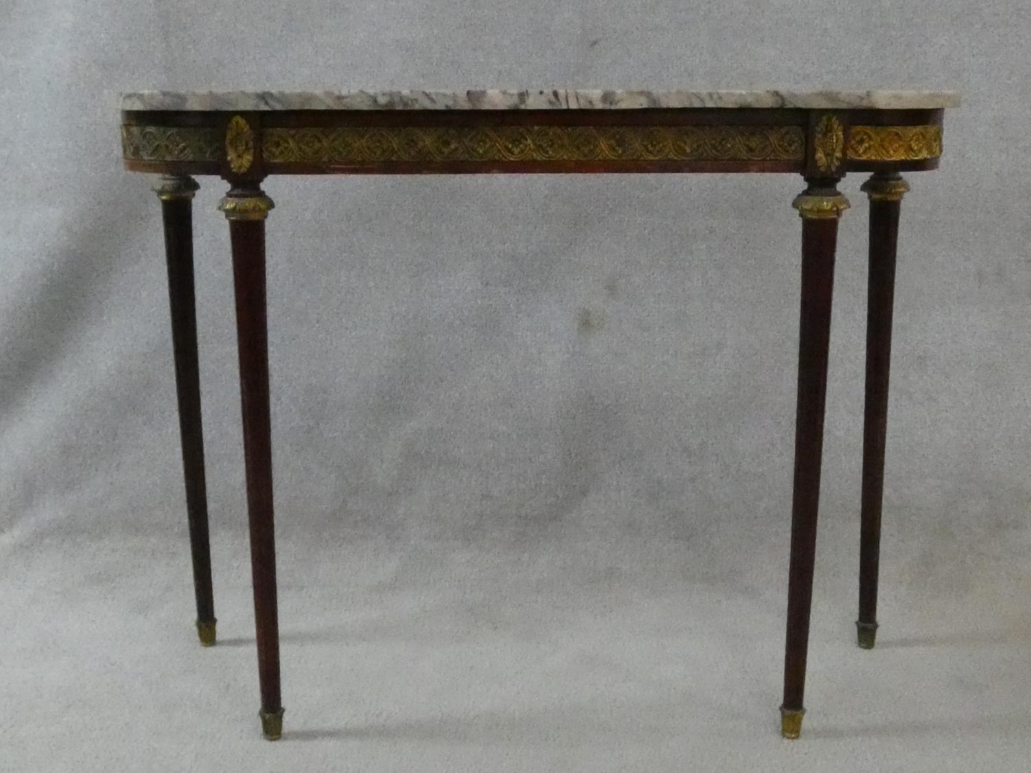 A Louis XVI style mahogany console table with grey veined marble top and ormolu mounts to the frieze - Image 2 of 10