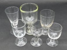 A collection of 18th and 19th century glasses. Including five glass rummers and a conical gin glass.