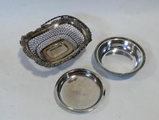 A 19th century silver plated pierced swing handled bread basket along with a silver plated dish