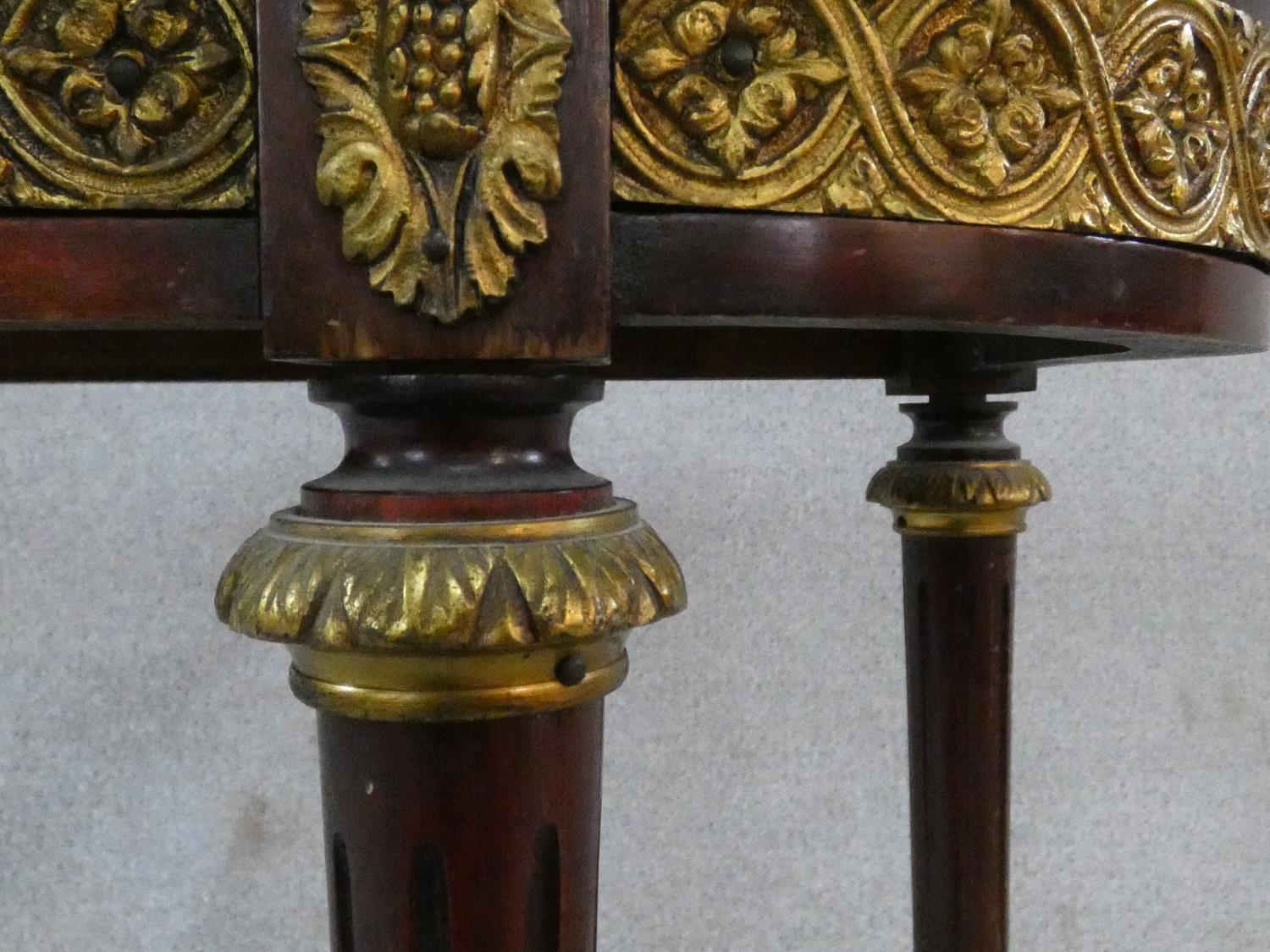 A Louis XVI style mahogany console table with grey veined marble top and ormolu mounts to the frieze - Image 8 of 10