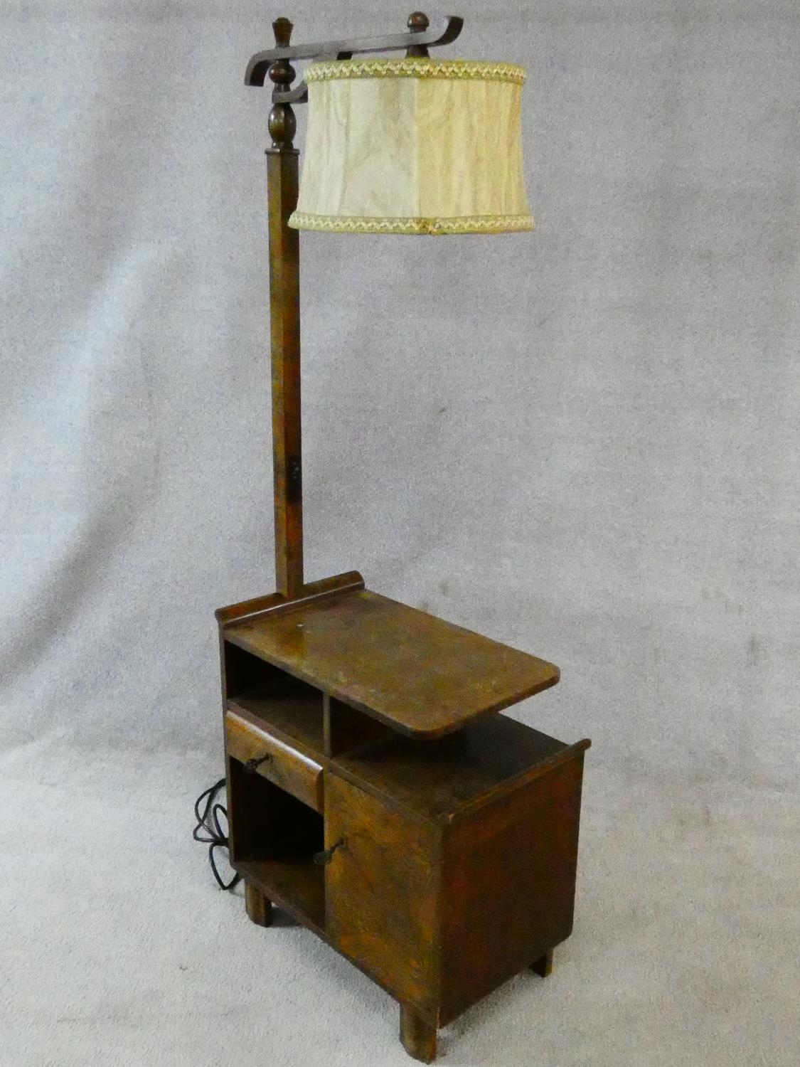 A mid century figured walnut Art Deco style standard lamp and integral side cabinet fitted with - Image 5 of 14