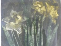 Annette Lewin, signed etching, daffodils, framed and glazed. H.65xW.59cm