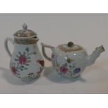 A Qianlong Chinese export ware porcelain Famille Rose design tea pot with floral and butterfly