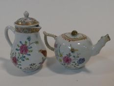 A Qianlong Chinese export ware porcelain Famille Rose design tea pot with floral and butterfly