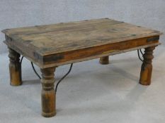 An Indian metal bound teak low table. H.42xW.91xL.61cm