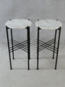 A pair of contemporary lamp tables with marble tops on metal frames H.66xD.38cm