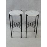 A pair of contemporary lamp tables with marble tops on metal frames H.66xD.38cm