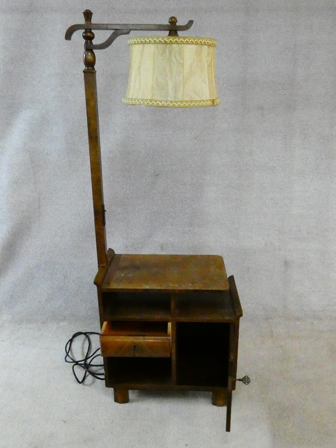 A mid century figured walnut Art Deco style standard lamp and integral side cabinet fitted with - Image 3 of 14