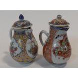 Two 18th century hand painted Chinese porcelain export ware tea pots. One with a gilt floral