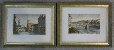 Two gilt framed and glazed hand coloured limited edition signed prints, one of a bridge in