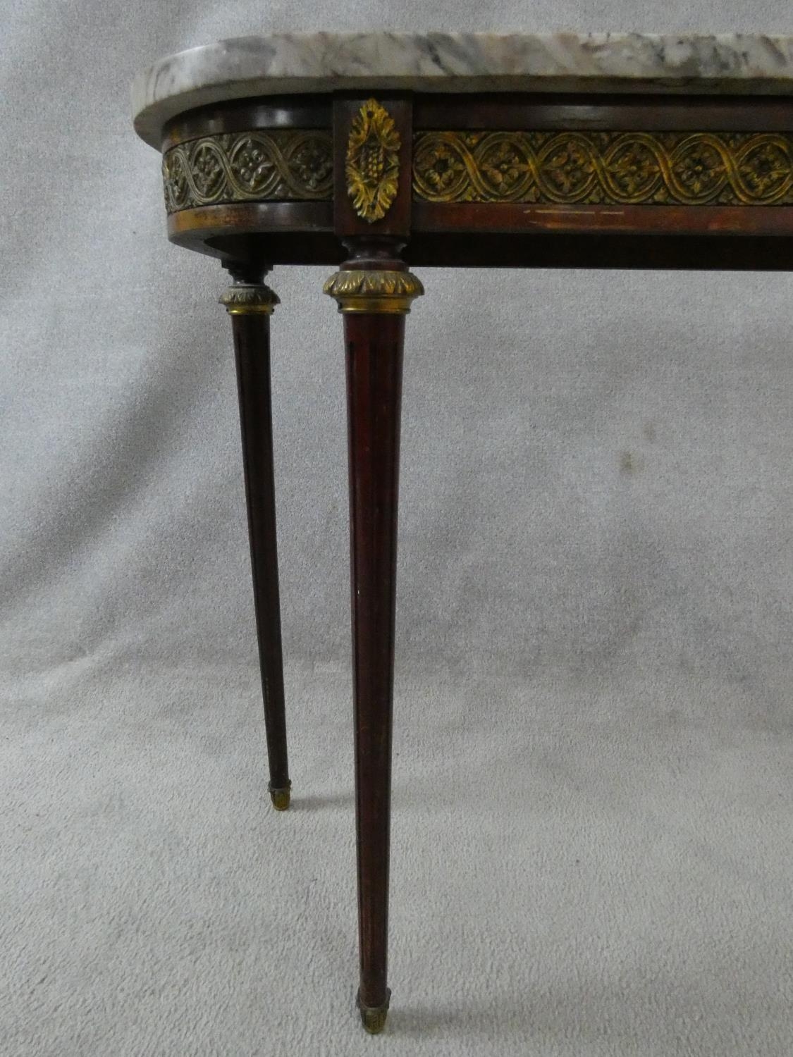 A Louis XVI style mahogany console table with grey veined marble top and ormolu mounts to the frieze - Image 6 of 10