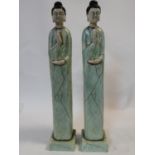 a pair of contemporary celadon crackle glazed Chinese figures, praying Buddhas. H.69cm