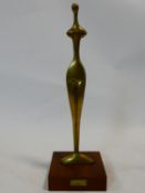 Yael Shalev, a modernist brass figure, signed, 34/50, on polished mahogany stand with artist's