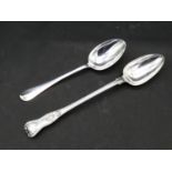 A Dutch silver dessert spoon, 1949, Bonebakker and a King's pattern silver plated spoon. L.26cm