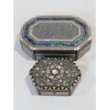 Two vintage Damascus style jewellery boxes with all over bone, mother of pearl and abalone micro