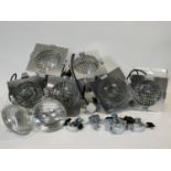 Six vintage style chrome cased spotlights along with other bulbs and fixings. H.23 W.20 D.20cm