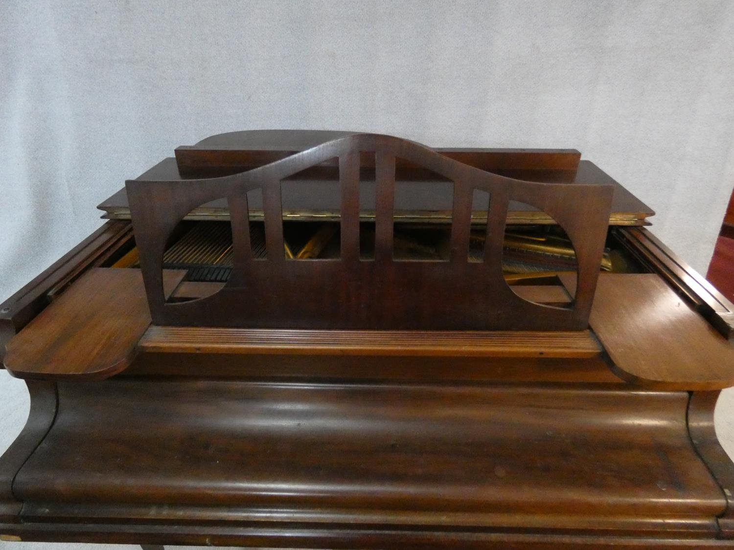 A 'Lestel' of London mahogany cased boudoir baby grand piano, metal framed, raised on square - Image 10 of 16