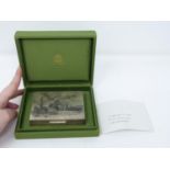 A green silk cased Buccellati silver cigarette box engraved with 'Santa Maria della Salute' in de