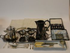 A collection of silver and silver plated items. Including a set of Elizabeth II Coronation