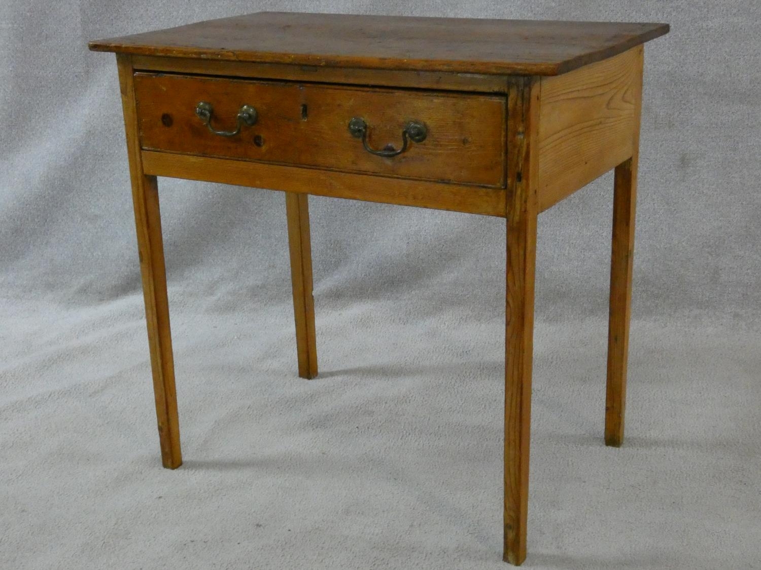 A 19th century pine side table with frieze drawer on square supports. H.73 W.76 D.45cm - Image 2 of 6