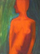 An oil on board, abstract woman silhouette, signed Terence Howe. 56x66cm