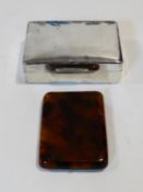 A silver cedar lined cigarette box and faux tortoiseshell cigarette case. H.4xW.13xL.9cm