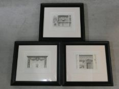 A set of three framed and glazed prints, Louis XVI architectural studies. H.66 W.73cm