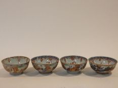 Four 18th century footed Chinese hand painted Amsterdam Bont decor porcelain bowls. With village