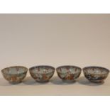 Four 18th century footed Chinese hand painted Amsterdam Bont decor porcelain bowls. With village