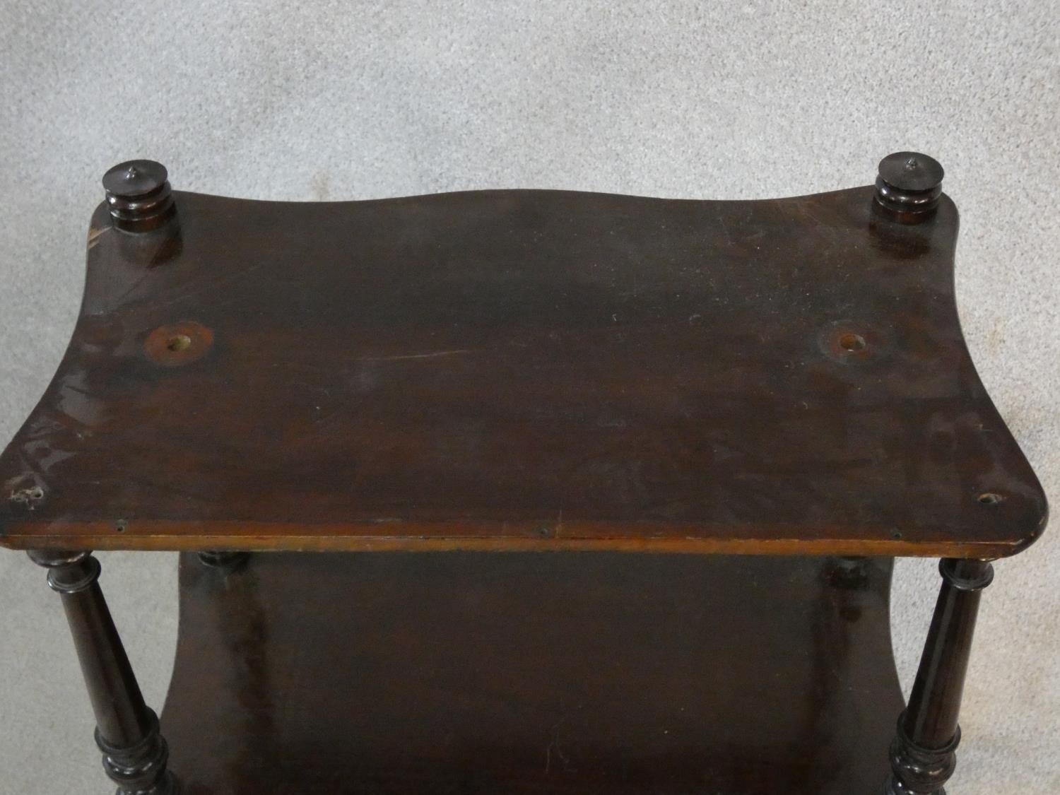 A Victorian mahogany three tier whatnot and a carved Eastern hardwood occasional table. H.84 W.55 - Image 6 of 6