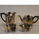 A vintage Mappin and Webb silver plated four piece tea set, viz; teapot, coffee pot, sugar bowl