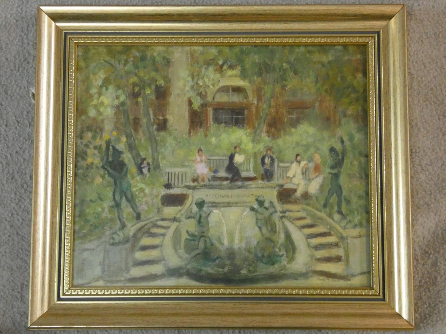 Harold Harris Jones (1908-1991,) a framed and glazed oil on board, figures in a classical style - Image 2 of 5