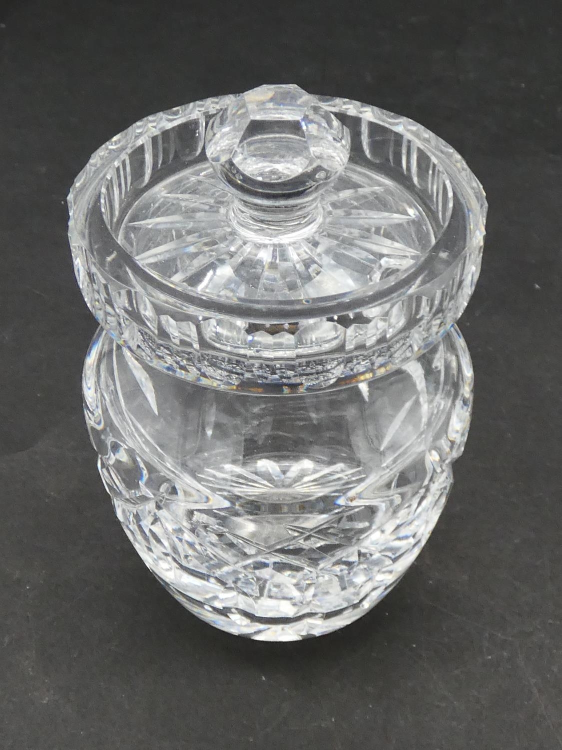 A collection of antique cut glassware. Including a cut crystal stemmed bonbon dish with floral - Image 8 of 19