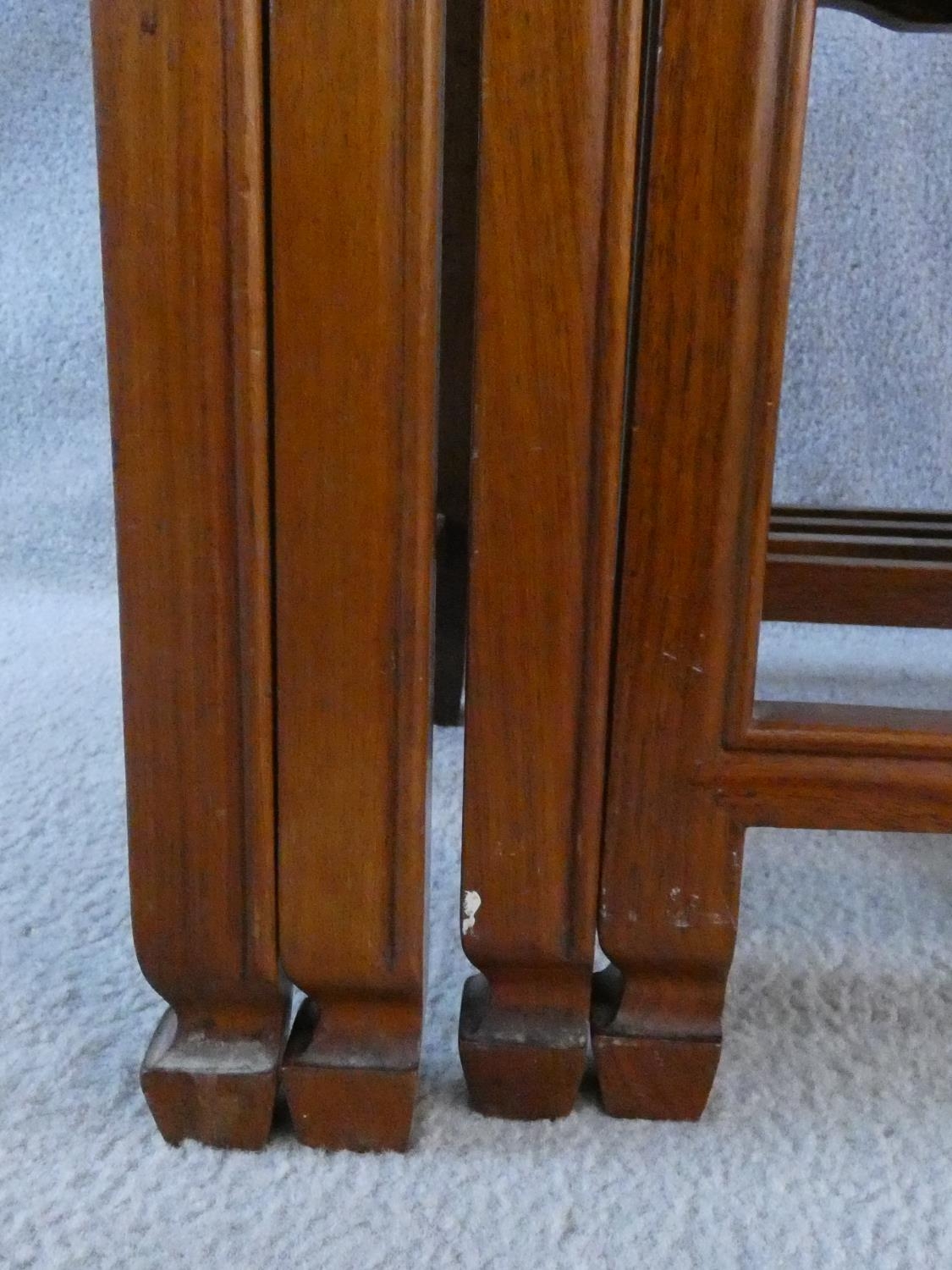 A nest of four Chinese hardwood graduating occasional tables with carved frieze on shaped - Image 18 of 22