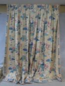 A pair of Chinese style lotus flower design silk mix lined curtains. 235x175cm
