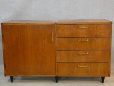 A 1960's vintage teak compact sideboard by Meredews Furniture. H.72 W.124 D.45cm