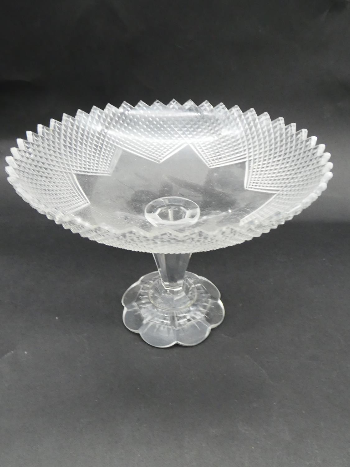 A collection of antique cut glassware. Including a cut crystal stemmed bonbon dish with floral - Image 2 of 19