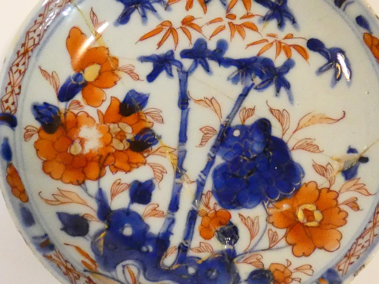 Three 18th century Chinese porcelain hand painted export ware dishes. One Kangxi style plate with - Image 10 of 11