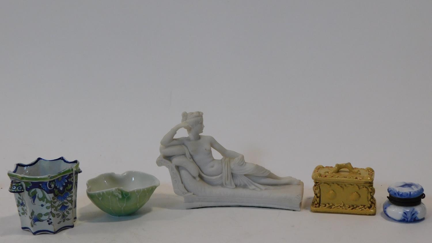 A collection of ceramics and a carved stone sculpture. A carved stone sculpture of a lady - Image 2 of 16