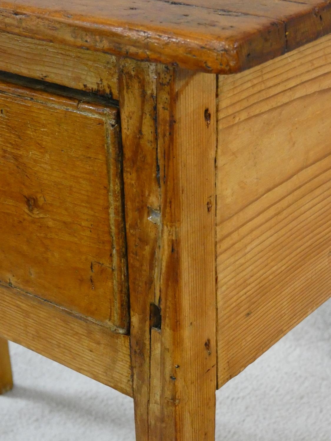 A 19th century pine side table with frieze drawer on square supports. H.73 W.76 D.45cm - Image 5 of 6