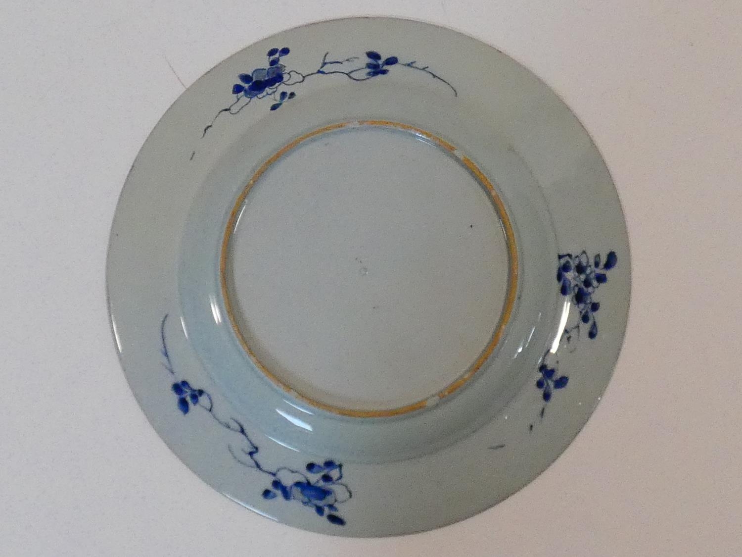 Three 18th century Chinese porcelain hand painted export ware dishes. One Kangxi style plate with - Image 4 of 11