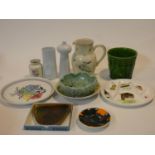 A collection of studio pottery. Including four pieces of Poole pottery, one in original Poole box,